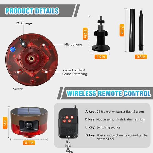 Solar Outdoor Motion Sensor Alarm-Dog Barking or Gunshot Sound | 130dB Noise, 13 Sounds & 360° Motion Detector Alarm Support Recording , with Remote Controller for Home, Villa,Chicken coop in Saudi Arabia
