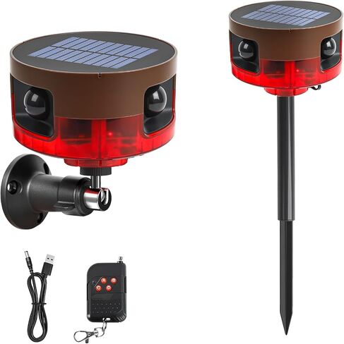 Solar Outdoor Motion Sensor Alarm-Dog Barking or Gunshot Sound | 130dB Noise, 13 Sounds & 360° Motion Detector Alarm Support Recording , with Remote Controller for Home, Villa,Chicken coop in Saudi Arabia