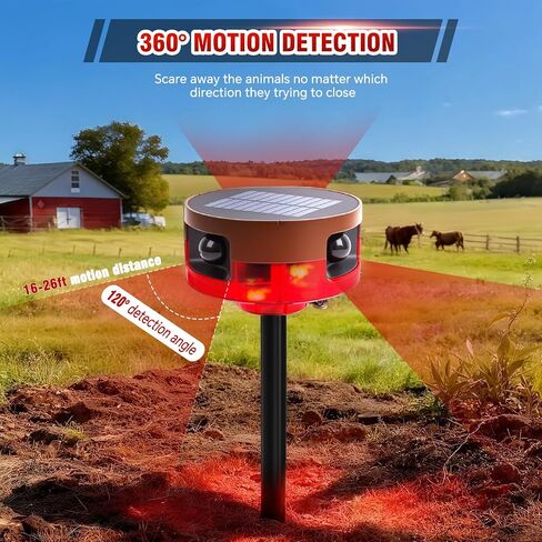 Solar Outdoor Motion Sensor Alarm-Dog Barking or Gunshot Sound | 130dB Noise, 13 Sounds & 360° Motion Detector Alarm Support Recording , with Remote Controller for Home, Villa,Chicken coop in Saudi Arabia