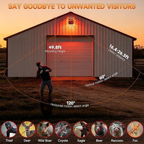 Solar Outdoor Motion Sensor Alarm, 130dB Dog Barking & Gunshot Sound | 13 Looping Sounds to Prevent Habituation, 4 Work Modes, IP55 Weatherproof Alarm for Home, Villa, Yard, Chicken Coop in Saudi Arabia
