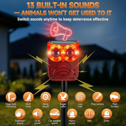 Solar Outdoor Motion Sensor Alarm, 130dB Dog Barking & Gunshot Sound | 13 Looping Sounds to Prevent Habituation, 4 Work Modes, IP55 Weatherproof Alarm for Home, Villa, Yard, Chicken Coop in Saudi Arabia