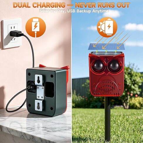 Solar Outdoor Motion Sensor Alarm, 130dB Dog Barking & Gunshot Sound | 13 Looping Sounds to Prevent Habituation, 4 Work Modes, IP55 Weatherproof Alarm for Home, Villa, Yard, Chicken Coop in Saudi Arabia