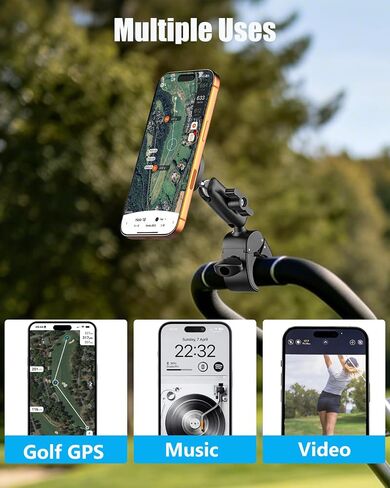 Charchendo [Camera Friendly] No-Shake Magnetic Golf Push Cart Phone Holder | Upgraded N56 Magnets Mount, One-Click Snap for All 4-7" Smartphones. Fits Clicgear, Sun Mountain & All Golf Cart Handlebars in Saudi Arabia