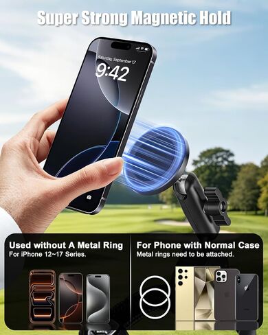 Charchendo [Camera Friendly] No-Shake Magnetic Golf Push Cart Phone Holder | Upgraded N56 Magnets Mount, One-Click Snap for All 4-7" Smartphones. Fits Clicgear, Sun Mountain & All Golf Cart Handlebars in Saudi Arabia