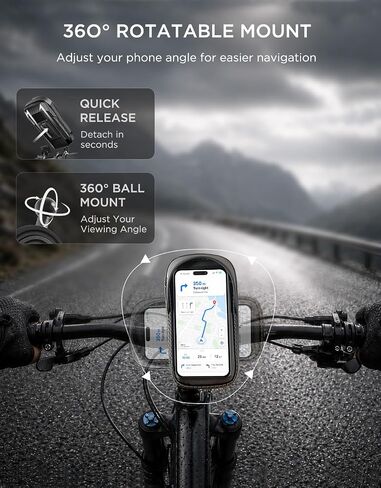 whale fall Bike Phone Holder, Waterproof Handlebar Bag for Phones up to 7" | 360° Rotatable Mount, TPU Touchscreen, Quick Release, Anti-Shake, Extra Storage and Rain Cover for Navigation and Rides in Saudi Arabia