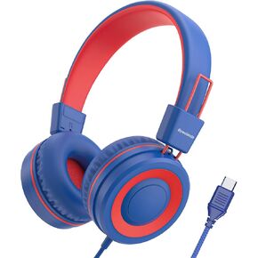 Bywulanda Upgrade USB Type C Kids Headphone for School, 94dB Safe Volume Limited, HD Stereo Sound, Foldable Lightweight On-Ear Headphones for Boys/Girls/Students/Tablet/Travel (Dark Blue) in Saudi Arabia