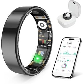Smart Ring Health Monitor for Sleep Stress Exercise Tracking, IP68 Waterproof, Long Battery Life, No Subscription, Works with iOS Android, Suitable for daily use, exercise and play. (Silver, 8) in Saudi Arabia