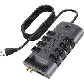 Belkin Surge Protector Power Strip w/ 8 Rotating & 4 Standard Outlets - 8ft Sturdy Extension Cord w/ Flat Pivot Plug for Home, Office, Travel, Desktop & Charging Brick - 4320 Joules of Protection in Saudi Arabia