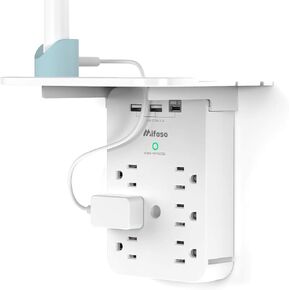 Wall Outlet Extender with Surge Protector, 6 AC Outlets, with Shelf | 2 USB A & USB C Charging Ports, Home & Dorm Plug Expander in Saudi Arabia