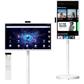 32 Inch Smart Portable TV, FHD Touch Screen Rolling Monitor on Wheels, Android 15 8GB +128GB, Wireless Tablet Display with Camera, 20W Speaker, EDLA-Certified 38,400 mAh Battery Voice Airmouse Remote in Kuwait