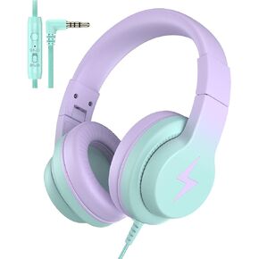 Candy Bila Wired Kids Headphones for School, Over-Ear for Boys Girls | Volume Limiter 85/94dB, HD Stereo Sound, Microphone and Wired Control,Foldable Design, Gradient Purple in Kuwait