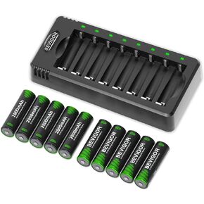 Rechargeable AAA Batteries with Charger,8 Pack1100mAh Low Self Discharge Triple A Battery Charger, Ni-MH Ni-CD AA AAA Smart Charger 8 Bay Independent Charging Slot for Household Electronics in Saudi Arabia