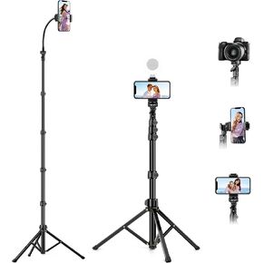 Phone Tripod, 86" Tall Tripod for iPhone with Flexible Gooseneck & Remote | Portable Aluminum Cellphone Stand for Selfies, Video Recording,Travel, Compatible with iPhone Android in Saudi Arabia