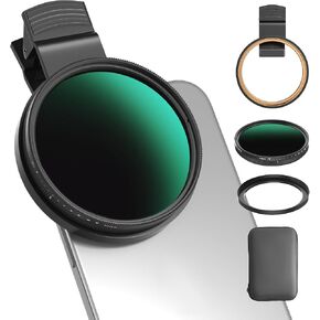 67mm Variable ND2-400 Filter for Phone/DSLR, HD Neutral Density Filter | FMC-Coated Lens Attachment with Universal Clip & 58-67mm Camera Adapter Ring for iPhone 17/16/15/14/13/12 & Samsung in Saudi Arabia