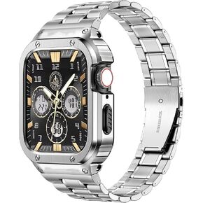 Stainless Steel Band with Case for Apple Watch Bands Ultra 3/2/1 | Rugged Strap and Metal Protective Cover Compatible with iWatch Bands 49mm for Men Gold,Durability,Adjustability in Saudi Arabia