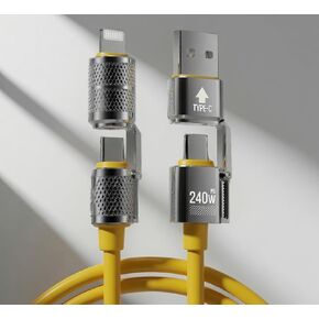 كابل عالمي 240 وات، USB C، USB A، Lightning، متوافق مع أجهزة الكمبيوتر المحمول، الهواتف، الكمبيوتر اللوحي، فرشاة الأسنان الكهربائية، Kindle، سماعات الرأس، أجهزة المطبخ، بنك الطاقة، التلفزيون، وسادة التدفئة، الكاميرا، الأداة، 3'5" in Kuwait