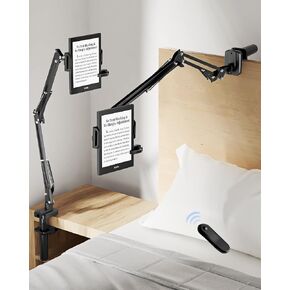 Kindle Holder with Remote Page Turner – Kindle Stand with Remote Page Turner for Bed, Hands-Free Clip Mount, Easy-Adjust Steel Arm (Not Gooseneck), No Text Blocking in Saudi Arabia