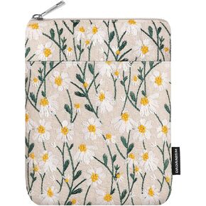 Dadanism 6-7 Inch Embroidered Daisy Padded Sleeve for E-Reader, White Daisy | Protective Sleeve Case for 7" Kindle Paperwhite, 7" Kindle Colorsoft Signature Edition, 6" Kindle, 6" Kobo Clara BW/Colour in Kuwait