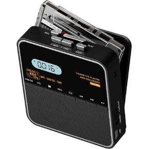 Cassette Tape Player Recorder, Cassette to MP3 Converter, Record to Cassettes/USB/SD Card, LCD Display, Power by USB C or AA Battery, Built-in Speaker, Headphone Jack and Mic in Kuwait
