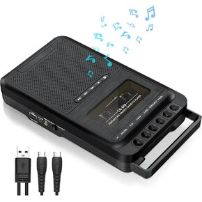 Gracioso Cassette Tape Converter to MP3 via U Disk/SD Card or PC Record to Cassettes/USB/SD Card via Mic,Cassette to Digital Tape Player with Headphone Jack,Retractable Handle (White) in Saudi Arabia