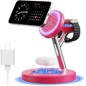 3 in 1 MagSafe Wireless Charger Stand for iPhone Apple Watch AirPods | Adjustable Blue Ambient Light,15W Magnetic Charging Station for iPhone 17 16 15 14 13 12 Series wireless charging station in Saudi Arabia