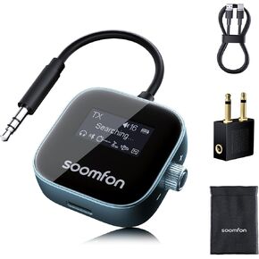 SOOMFON Airplane Bluetooth 5.3 Transmitter Receiver for TV to 2 Headphones | Airplane Bluetooth Adapter Low Latency with LCD Display 3.5mm for Plane Flying Gym Car Home Stereo System 15H Long Playtime in Saudi Arabia