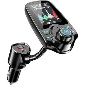 Nulaxy 1.8" Color Screen 48W Bluetooth 5.4 Car Adapter FM Transmitter | Dual Fast Charging Ports[PD 30W & QC3.0 18W], 7 EQ Modes, Hands-Free Calls, TF Card & AUX, Compatible with 12V-24V Vehicles in Saudi Arabia