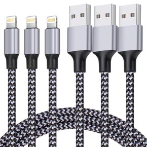 شاحن iPhone، كابل Lightning 3PACK 6FT MFi سلك شحن USB معتمد | كابل نقل عالي السرعة مجدول من النايلون متوافق مع iPhone 14 Pro Max/13 Pro/12/11/XS MAX/XR/XS/X/8/iPad Pro Mini Air in Saudi Arabia