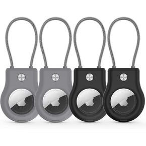 Air Tag Holder - (4 Pack) Air tag Lock Keychain with Wire Cable Compatible with Apple AirTag,Ultra Durable Anti-Lost Protective Case with Keyring for Luggage, Key, Backpack, Pet, Bag, Black in Saudi Arabia