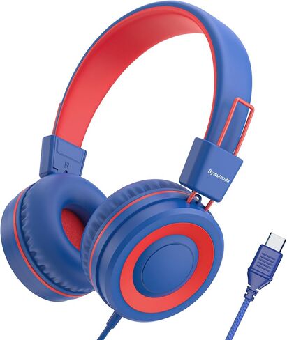 Bywulanda Upgrade USB Type C Kids Headphone for School, 94dB Safe Volume Limited, HD Stereo Sound, Foldable Lightweight On-Ear Headphones for Boys/Girls/Students/Tablet/Travel (Dark Blue) in Saudi Arabia