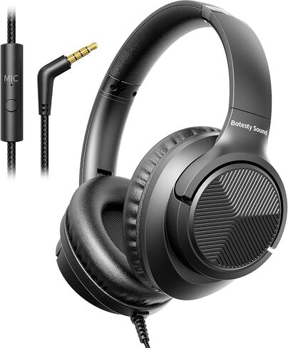 Wired Headphones with Microphone for School, 3.5mm Corded Headphones, Beige | Wired Over Ear Foldable Plug in Headphones, 4.9ft Tangle-Free Nylon Cord for School, Tablet, Laptop, MP3/4, Airplane Travel in Saudi Arabia