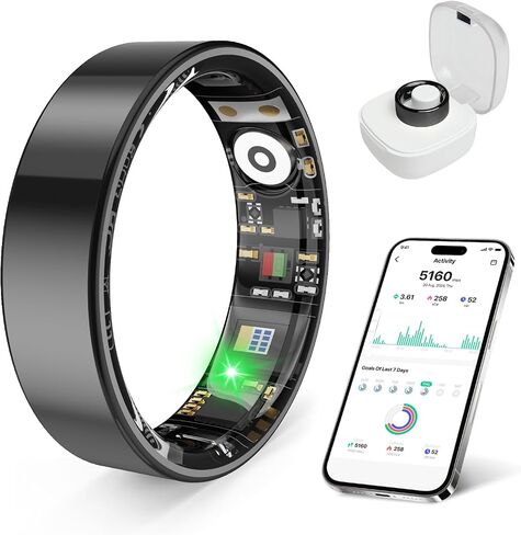Smart Ring Health Monitor for Sleep Stress Exercise Tracking, IP68 Waterproof, Long Battery Life, No Subscription, Works with iOS Android, Suitable for daily use, exercise and play. (Silver, 8) in Saudi Arabia