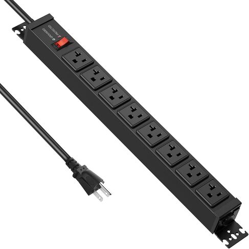 JUNNUJ 12 Gauge 360° Rotating Mountable Power Strip, Black, 6 FT, 1 | 8 Outlet, Heavy Duty Metal Surge Protector, Extension Cord with Multiple Outlets, High Amp, 4800J for Garage Shop Industrial in Kuwait