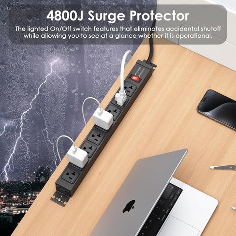 JUNNUJ 12 Gauge 360° Rotating Mountable Power Strip, Black, 6 FT, 1 | 8 Outlet, Heavy Duty Metal Surge Protector, Extension Cord with Multiple Outlets, High Amp, 4800J for Garage Shop Industrial in Kuwait