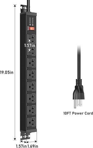 JUNNUJ 12 Gauge 360° Rotating Mountable Power Strip, Black, 6 FT, 1 | 8 Outlet, Heavy Duty Metal Surge Protector, Extension Cord with Multiple Outlets, High Amp, 4800J for Garage Shop Industrial in Kuwait