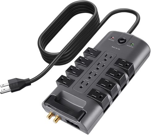 Belkin Surge Protector Power Strip w/ 8 Rotating & 4 Standard Outlets - 8ft Sturdy Extension Cord w/ Flat Pivot Plug for Home, Office, Travel, Desktop & Charging Brick - 4320 Joules of Protection in Saudi Arabia