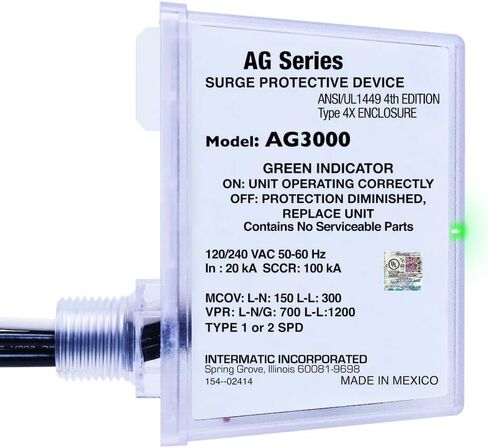 Intermatic AG3000 HVAC Surge Protective Device, 120/240 VAC | UL Listed with TPMOV Technology, a Type 4X Outdoor Enclosure, and Dual LED Indicators Showing Protection Status in Saudi Arabia