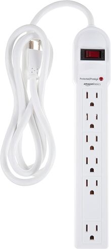 Amazon Basics Surge Protector Power Strip, 6-Outlet, 790 Joules, Circuit Breaker, LED Indicator, 6ft Extension Cord, White in Kuwait