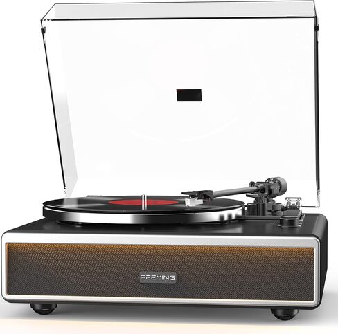 Vinyl Record Player with Built in Speakers | HiFi Turntable, Bluetooth Belt Drive Turntable for Vinyl Records with Magnetic Cartridge, Auto Stop and Warm Light Design in Saudi Arabia