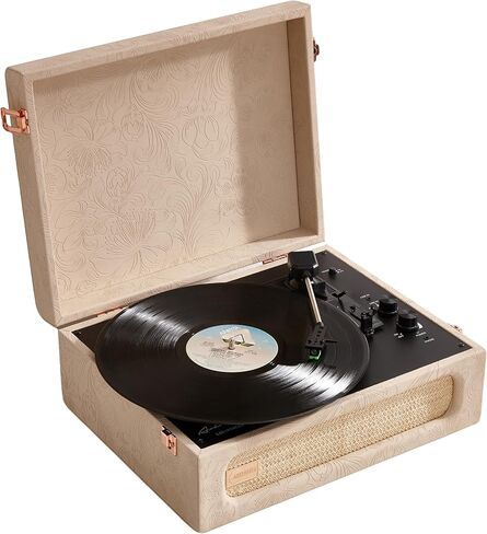 Coryphaeus Vinyl Record Player 3-Speed Bluetooth Input and Output Built-in Speakers with Magnetic Cartridge Auto Off (Flora Engraved) in Saudi Arabia