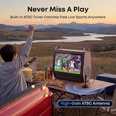 Portable TV 15.6 Inch 1080P Smart TV with 60W Speakers, Built-in 12+ Hrs Battery Outdoor TV, Rechargeable Camping TV with ATSC, HDMI, WiFi, Android Apps for Camping, RV, Patio (Inches, 15.6) in Saudi Arabia