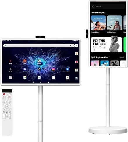 32 Inch Smart Portable TV, FHD Touch Screen Rolling Monitor on Wheels, Android 15 8GB +128GB, Wireless Tablet Display with Camera, 20W Speaker, EDLA-Certified 38,400 mAh Battery Voice Airmouse Remote in Kuwait