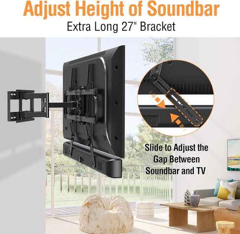 حامل مكبر الصوت ELIVED أسفل التلفزيون أو فوقه، ارتفاع قابل للتعديل بدون أدوات | حامل تلفزيون Universal Sound Bar، مع لوحات تمديد طويلة قابلة للفصل وأقواس على شكل حرف L، تتحمل ما يصل إلى 15 رطلاً in Kuwait