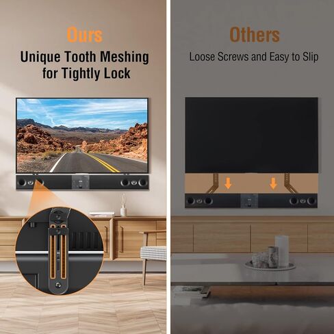 حامل مكبر الصوت ELIVED أسفل التلفزيون أو فوقه، ارتفاع قابل للتعديل بدون أدوات | حامل تلفزيون Universal Sound Bar، مع لوحات تمديد طويلة قابلة للفصل وأقواس على شكل حرف L، تتحمل ما يصل إلى 15 رطلاً in Kuwait