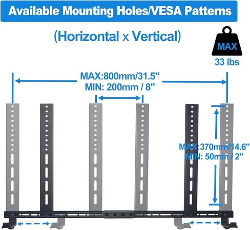 Sound Bar Mounts Under TV, All Metal,Holds up to 33 lbs, Black | Depth Adjustable 3.7''-6.3'',Heavy duty Soundbar Mount, For VESA holes up to 31.5 inches (800mm) wide, Easy to install,HD-128 in Saudi Arabia