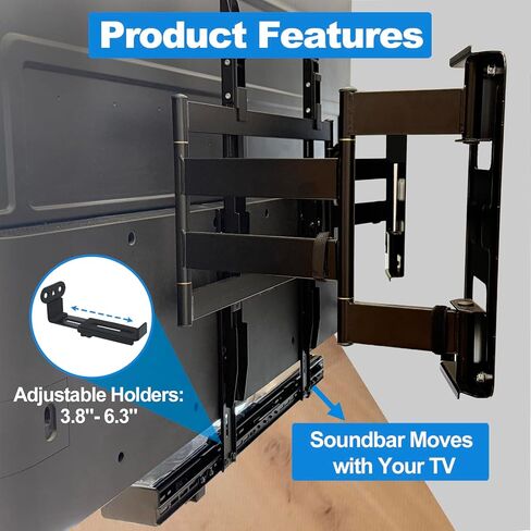 Sound Bar Mounts Under TV, All Metal,Holds up to 33 lbs, Black | Depth Adjustable 3.7''-6.3'',Heavy duty Soundbar Mount, For VESA holes up to 31.5 inches (800mm) wide, Easy to install,HD-128 in Saudi Arabia