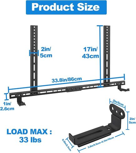 Sound Bar Mounts Under TV, All Metal,Holds up to 33 lbs, Black | Depth Adjustable 3.7''-6.3'',Heavy duty Soundbar Mount, For VESA holes up to 31.5 inches (800mm) wide, Easy to install,HD-128 in Saudi Arabia