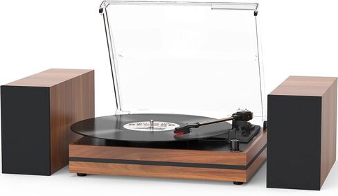 Seasonlife® Vintage Vinyl Record Player with 2 External Speakers,Bark Red | Belt-Drive Turntable,Dual Stereo Bookshelf Speakers,LP Players,3 Speed,BT Wireless Input,AUX,Headphone,Auto Stop,Retro Style in Saudi Arabia