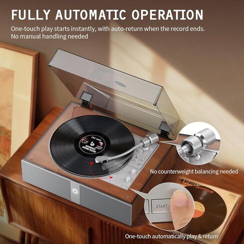 1 BY ONE Fully Automatic Record Player, All-in-One Vinyl Turntable | Automatic Repeat Function, Remote Control, Built in Speakers& DSP, Phono Preamp, AT-3600L Cartridge, Belt Drive 2-Speeds in Saudi Arabia