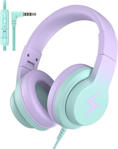Candy Bila Wired Kids Headphones for School, Over-Ear for Boys Girls | Volume Limiter 85/94dB, HD Stereo Sound, Microphone and Wired Control,Foldable Design, Gradient Purple in Kuwait